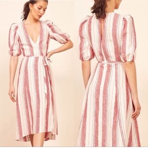 Reformation Red and White Striped Linen Dress